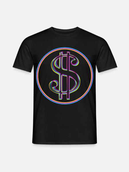 Neon-Dollar Zeichen im Kreis - Männer T-Shirt - Schwarz