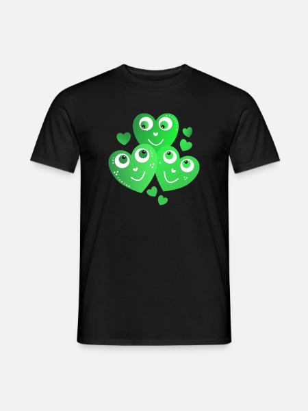 niedliche grüne Herzchen mit Lächeln  - Männer T-Shirt - Schwarz