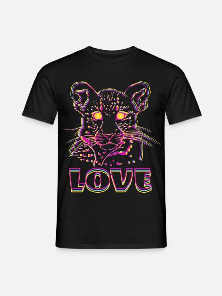 Neon-Tiger Love Kunst - Männer T-Shirt - Schwarz