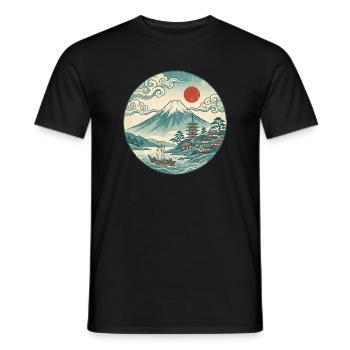 Fuji mit roter Sonne und Pagode - Männer T-Shirt - Schwarz - Vorne - AI Model Male 178 light (178cm)