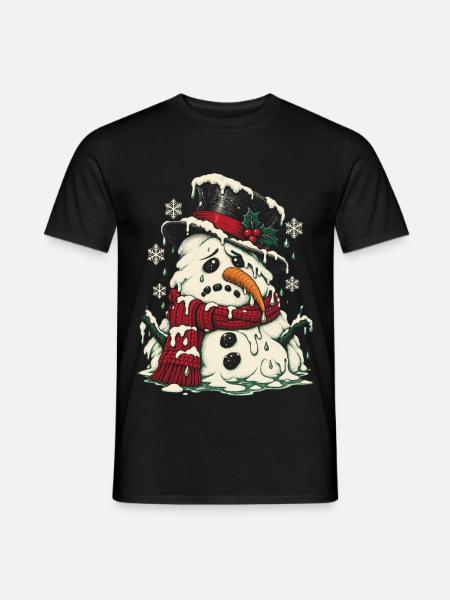 Schmelzender Schneemann im Winterschal - Männer T-Shirt - Schwarz