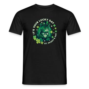 Glückskatze zum St. Patrick's Day - Männer T-Shirt - Schwarz - Vorne - AI Model Male 178 light (178cm)