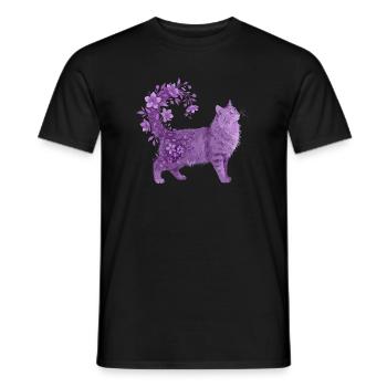 Lila Katze Mit Blumen Und Blütenranke - Männer T-Shirt - Schwarz - Vorne - AI Model Male 178 light (178cm)