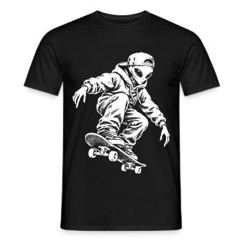 Alien Skater im Streetstyle - Ufo Skateboard - Männer T-Shirt - Schwarz - Vorne - AI Model Male 178 light (178cm)
