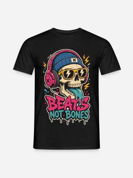 Totenkopf mit Kopfhörern – Beats Not Bones - Männer T-Shirt - Schwarz
