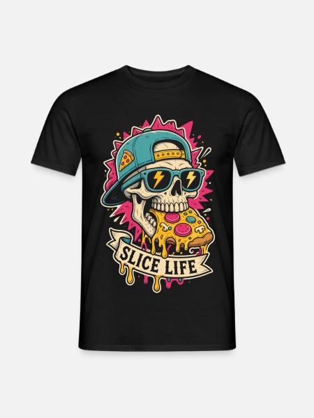 Pizza-Totenkopf mit Cap – Slice Life - Männer T-Shirt - Schwarz
