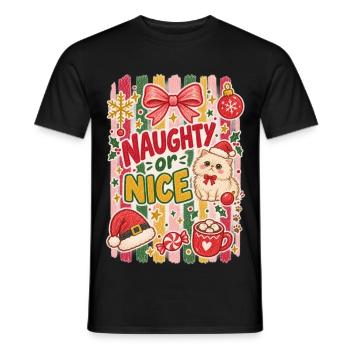 Ungezogene oder nette Weihnachtskatze – süßes festliches Kätzchen - Männer T-Shirt - Schwarz - Vorne - AI Model Male 178 light (178cm)