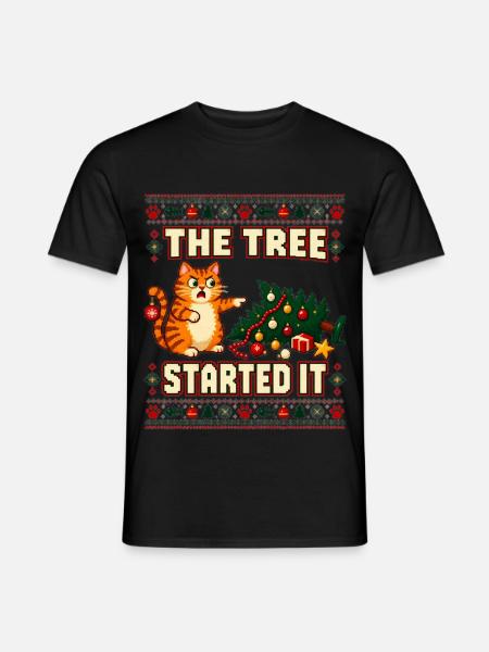 Weihnachten Katze Tannenbaum Chaos - Männer T-Shirt - Schwarz