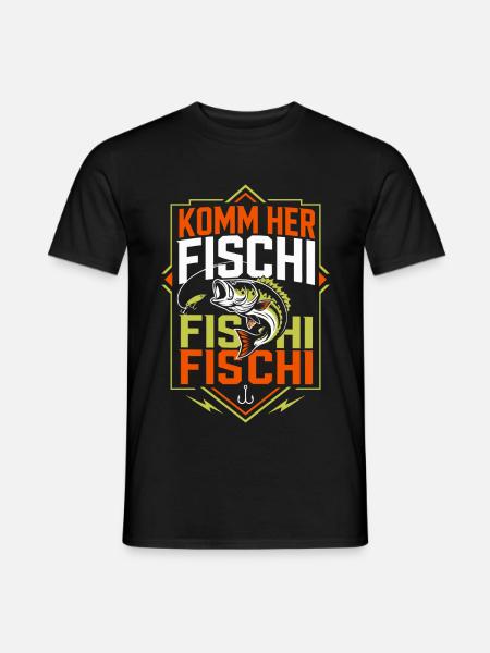 Komm her Fischi Fischi Angler - Männer T-Shirt - Schwarz