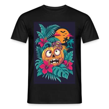 Skelett-Kürbis und tropischer Mond - Männer T-Shirt - Schwarz - Vorne - AI Model Male 178 light (178cm)