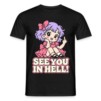 See You in Hell – Kawaii Mittelfinger - Männer T-Shirt - Schwarz - Vorne - AI Model Male 178 light (178cm)