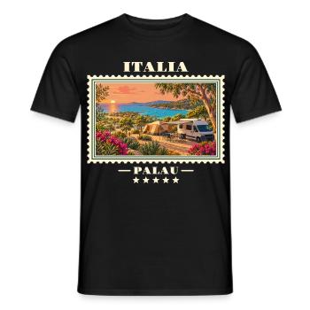 Italien Palau Camping Vintage Reisemarke - Männer T-Shirt - Schwarz - Vorne - AI Model Male 178 light (178cm)