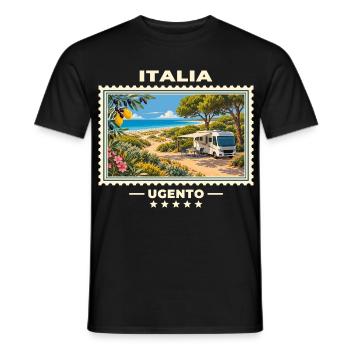 Italien Ugento Camping Vintage Reisemarke - Männer T-Shirt - Schwarz - Vorne - AI Model Male 178 light (178cm)