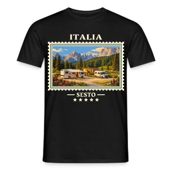Italien Sexten Camping Vintage Reisemarke - Männer T-Shirt - Schwarz - Vorne - AI Model Male 178 light (178cm)