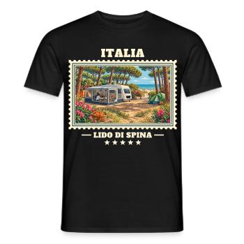 Italien Lido di Spina Camping Vintage Reisemarke - Männer T-Shirt - Schwarz - Vorne - AI Model Male 178 light (178cm)
