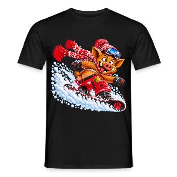 Pistensau - Wildschwein auf dem Snowboard - Männer T-Shirt - Schwarz - Vorne - AI Model Male 178 light (178cm)