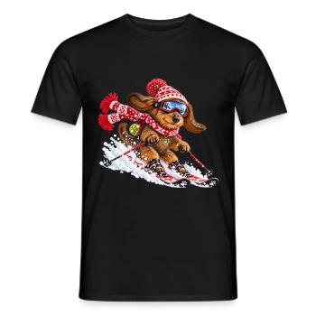 Skifahrender Dackel – Winterspaß auf vier Pfoten - Männer T-Shirt - Schwarz - Vorne - AI Model Male 178 light (178cm)
