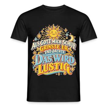 Als Gott mich schuf – Retro Spruch - Männer T-Shirt - Schwarz - Vorne - AI Model Male 178 light (178cm)