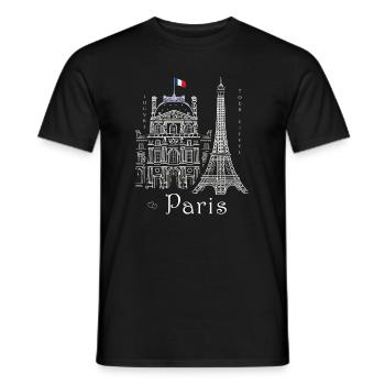 Paris, Eiffelturm und Louvre handgezeichnet - Männer T-Shirt - Schwarz - Vorne - AI Model Male 178 light (178cm)