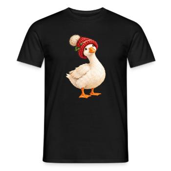 Weihnachtsgans mit Strickmütze – Cottagecore - Männer T-Shirt - Schwarz - Vorne - AI Model Male 178 light (178cm)
