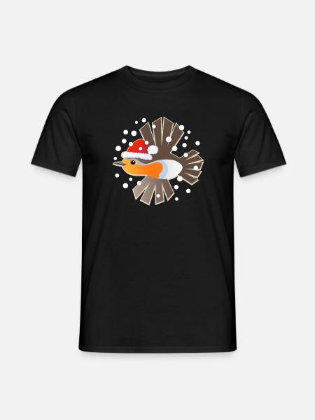 Schneller Weihnachts-Robin mit Weihnachtsmütze - Männer T-Shirt - Schwarz