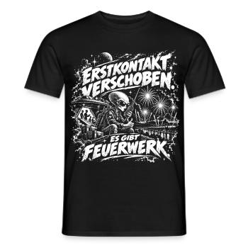 Erstkontakt verschoben – Es gibt Feuerwerk - Männer T-Shirt - Schwarz - Vorne - AI Model Male 178 light (178cm)