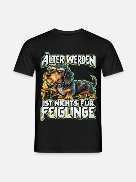 Älter werden: Dackel mit Kaffee - Männer T-Shirt - Schwarz