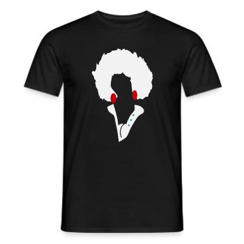 Weiße Afro-Silhouette mit blauen Knöpfen - Männer T-Shirt - Schwarz - Vorne - AI Model Male 178 light (178cm)