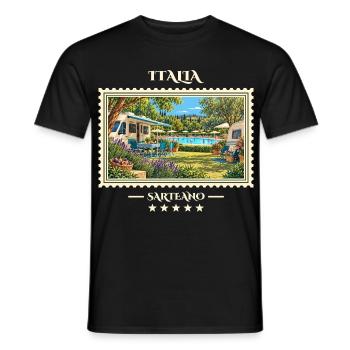 Italien Sarteano Camping Vintage Reisemarke - Männer T-Shirt - Schwarz - Vorne - AI Model Male 178 light (178cm)