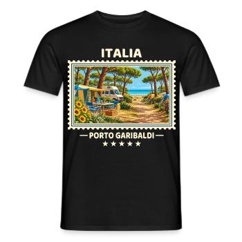 Italien Porto Garibaldi Camping Vintage Reisemarke - Männer T-Shirt - Schwarz - Vorne - AI Model Male 178 light (178cm)