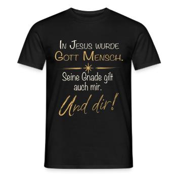 Gottes Gnade – In Jesus wurde Gott Mensch - Männer T-Shirt - Schwarz - Vorne - AI Model Male 178 light (178cm)