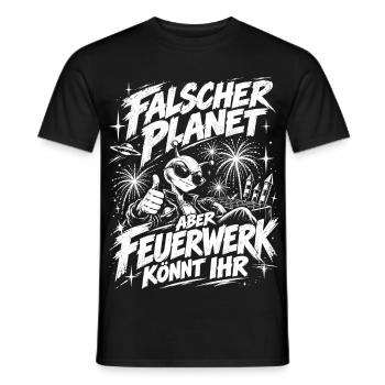 Falscher Planet – aber Feuerwerk könnt ihr - Männer T-Shirt - Schwarz - Vorne - AI Model Male 178 light (178cm)