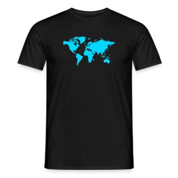 Weltkarte Neon Blau - Männer T-Shirt - Schwarz - Vorne - AI Model Male 178 light (178cm)