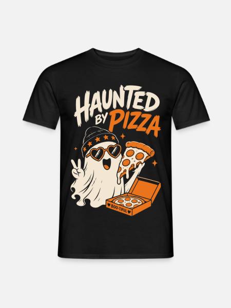 Halloween-Pizzageist – Haunted by Pizza - Männer T-Shirt - Schwarz