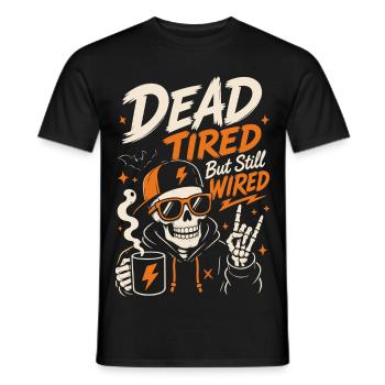 Kaffee-Skelett – Dead Tired But Still Wired - Männer T-Shirt - Schwarz - Vorne - AI Model Male 178 light (178cm)