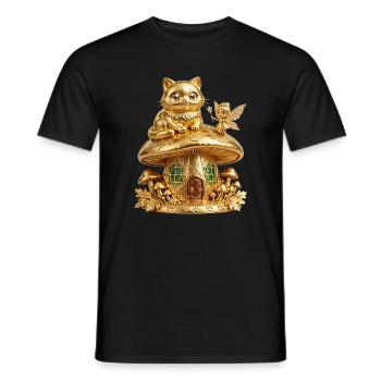 Goldene Katze auf Zauberpilz - Männer T-Shirt - Schwarz - Vorne - AI Model Male 178 light (178cm)