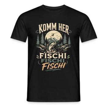 Komm her Fischi Fischi Angler - Männer T-Shirt - Schwarz - Vorne - AI Model Male 178 light (178cm)