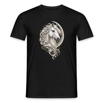 Himmlisches Weißpferd – Halbmond und Stern - Männer T-Shirt - Schwarz - Vorne - AI Model Male 178 light (178cm)