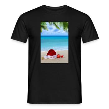 Neujahrsreise-Hintergrund 2027 mit rotem Weihnachtsmannhut - Männer T-Shirt - Schwarz - Vorne - AI Model Male 178 light (178cm)
