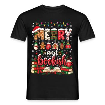 Fröhliche und bücherbezogene Weihnachtsfestlektüre - Männer T-Shirt - Schwarz - Vorne - AI Model Male 178 light (178cm)