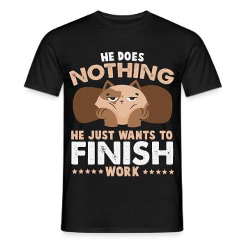 He Just Wants To Finish Work – Grummel Katze - Männer T-Shirt - Schwarz - Vorne - AI Model Male 178 light (178cm)