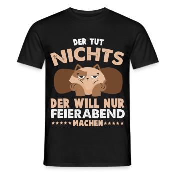 Der will nur Feierabend machen – Katze - Männer T-Shirt - Schwarz - Vorne - AI Model Male 178 light (178cm)