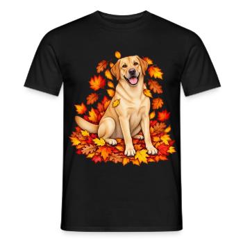 Gelber Labrador im Blätterrausch - Männer T-Shirt - Schwarz - Vorne - AI Model Male 178 light (178cm)
