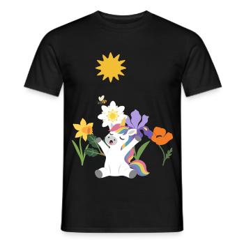 Einhorn Blumen Kinder fantasievoll Silberwurz - Männer T-Shirt - Schwarz - Vorne - AI Model Male 178 light (178cm)