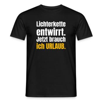 Lichterkette entwirrt. Jetzt brauch ich Urlaub. - Männer T-Shirt - Schwarz - Vorne - AI Model Male 178 light (178cm)