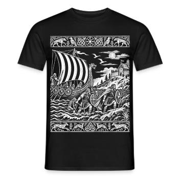 Wikinger – Mittelalterlicher Bildteppich - Männer T-Shirt - Schwarz - Vorne - AI Model Male 178 light (178cm)