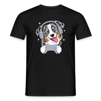 Gaming Australian Shepherd mit Headset Controller - Männer T-Shirt - Schwarz - Vorne - AI Model Male 178 light (178cm)