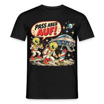 Pass aber auf – Alien Feuerwerk - Männer T-Shirt - Schwarz - Vorne - AI Model Male 178 light (178cm)