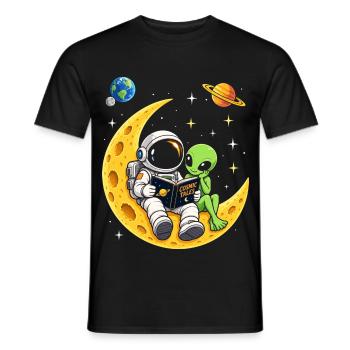 Lesen, Buch, Astronaut, Alien, Weltall, Mond - Männer T-Shirt - Schwarz - Vorne - AI Model Male 178 light (178cm)