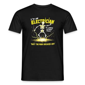 Elektriker schaltet den Hauptschalter ab. Humor - Männer T-Shirt - Schwarz - Vorne - AI Model Male 178 light (178cm)
